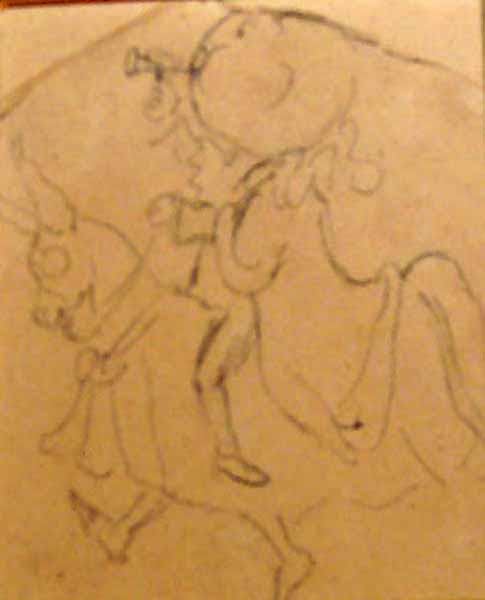 Comic Figure Riding a Pantomime Horse